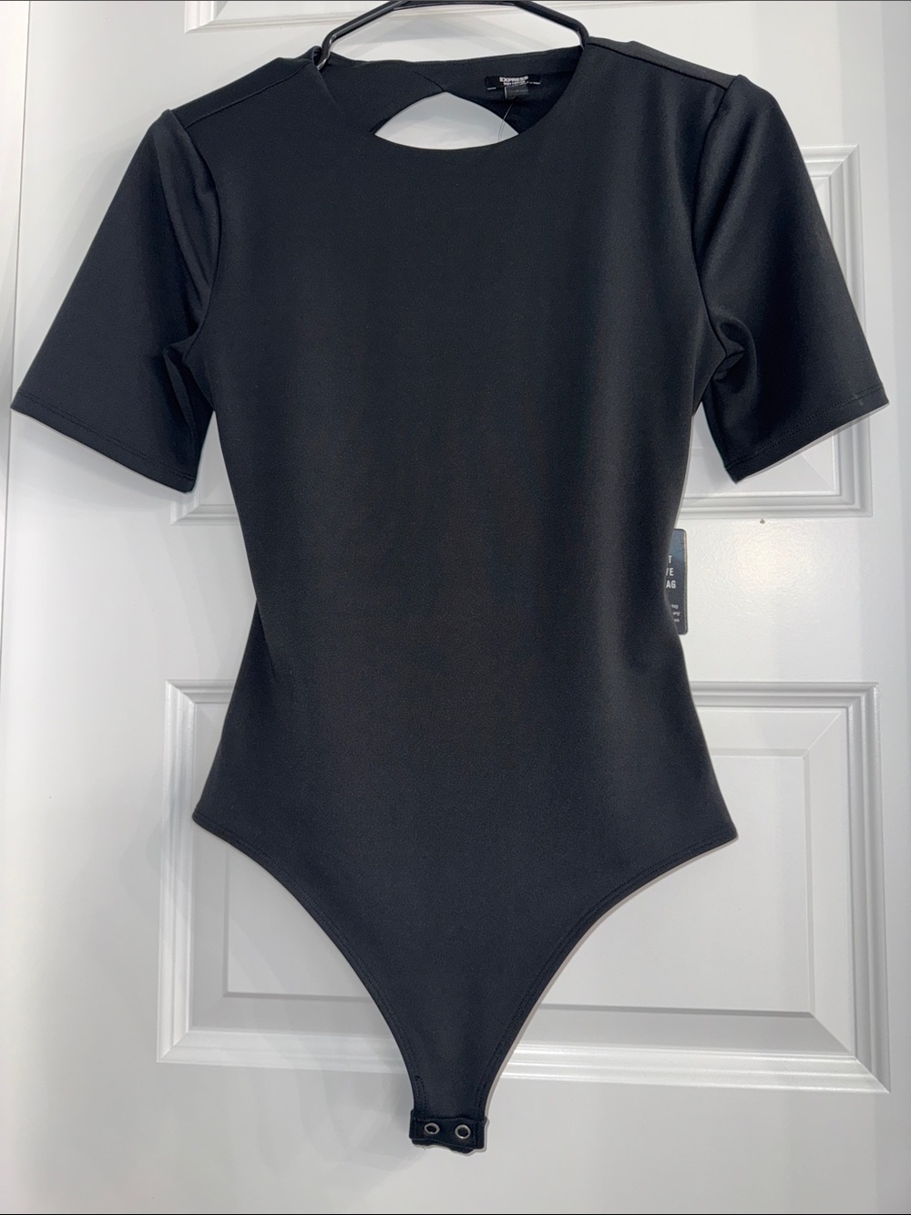 Express Black Short-Sleeve Back Cutout Bodysuit
